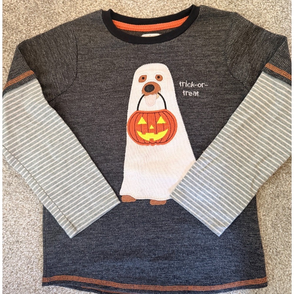 Mud Pie Halloween Ghost Dog Trick or Treat Layered Long Sleeve Shirt Large 4T-5T